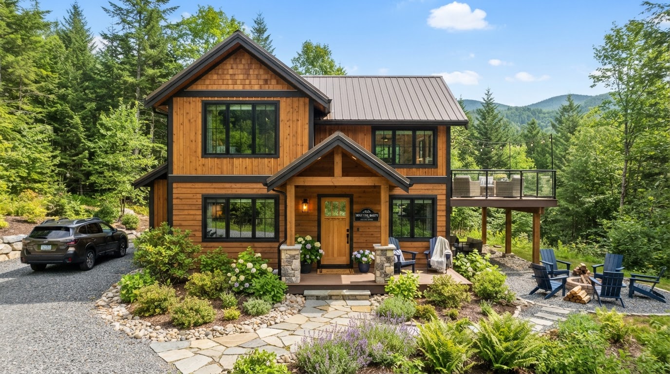 Well-maintained short-term rental vacation property with manicured landscaping and a welcoming entrance