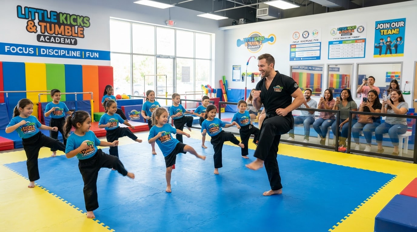Youth enrichment class with children and an instructor in a bright studio