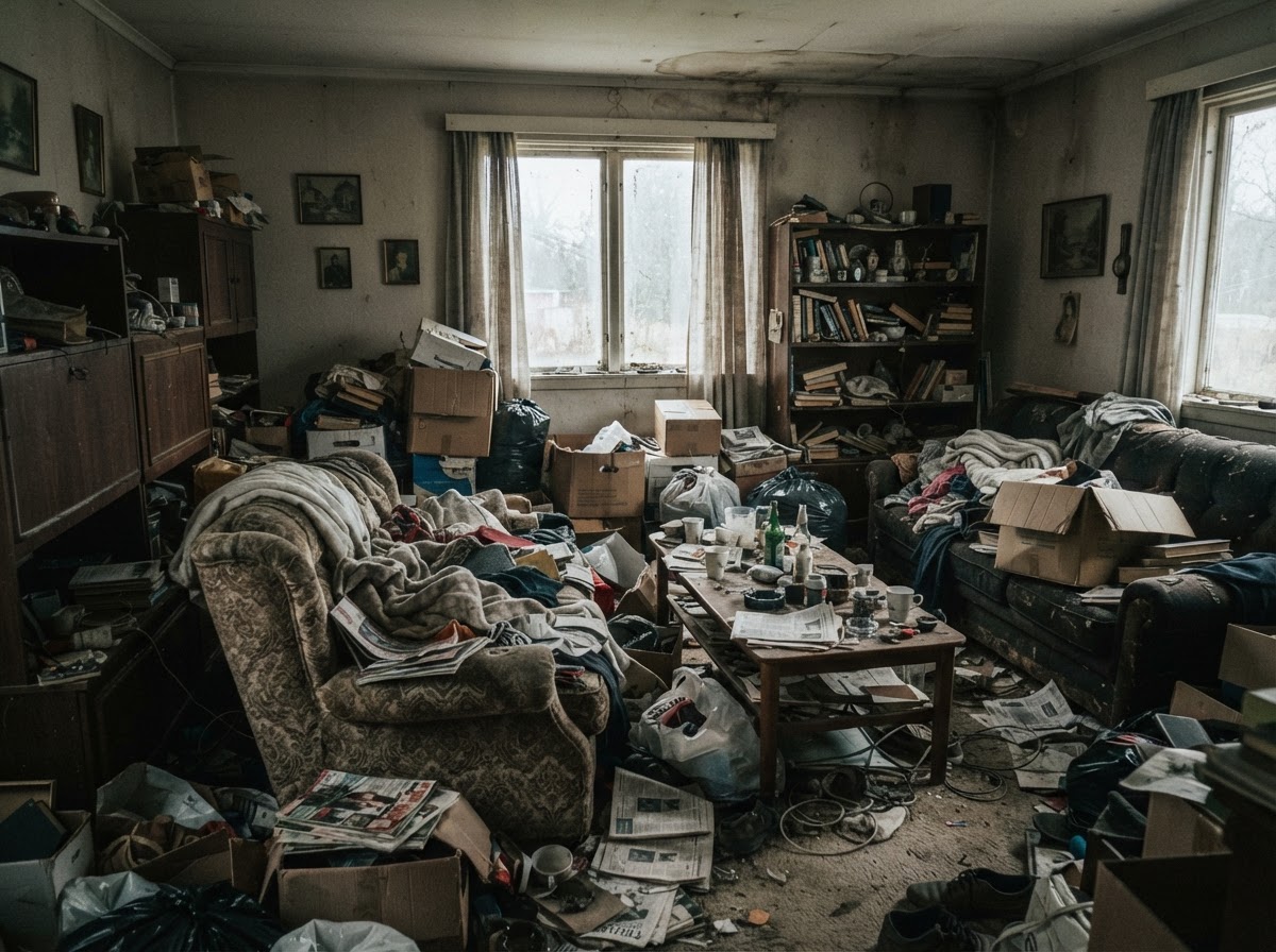 Cluttered room left behind