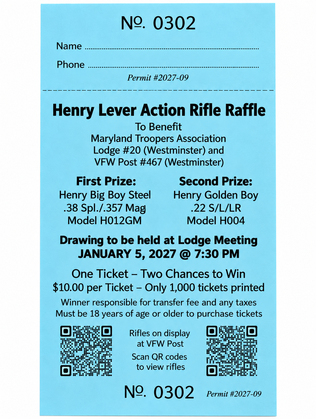 Henry Lever Action Rifle Raffle