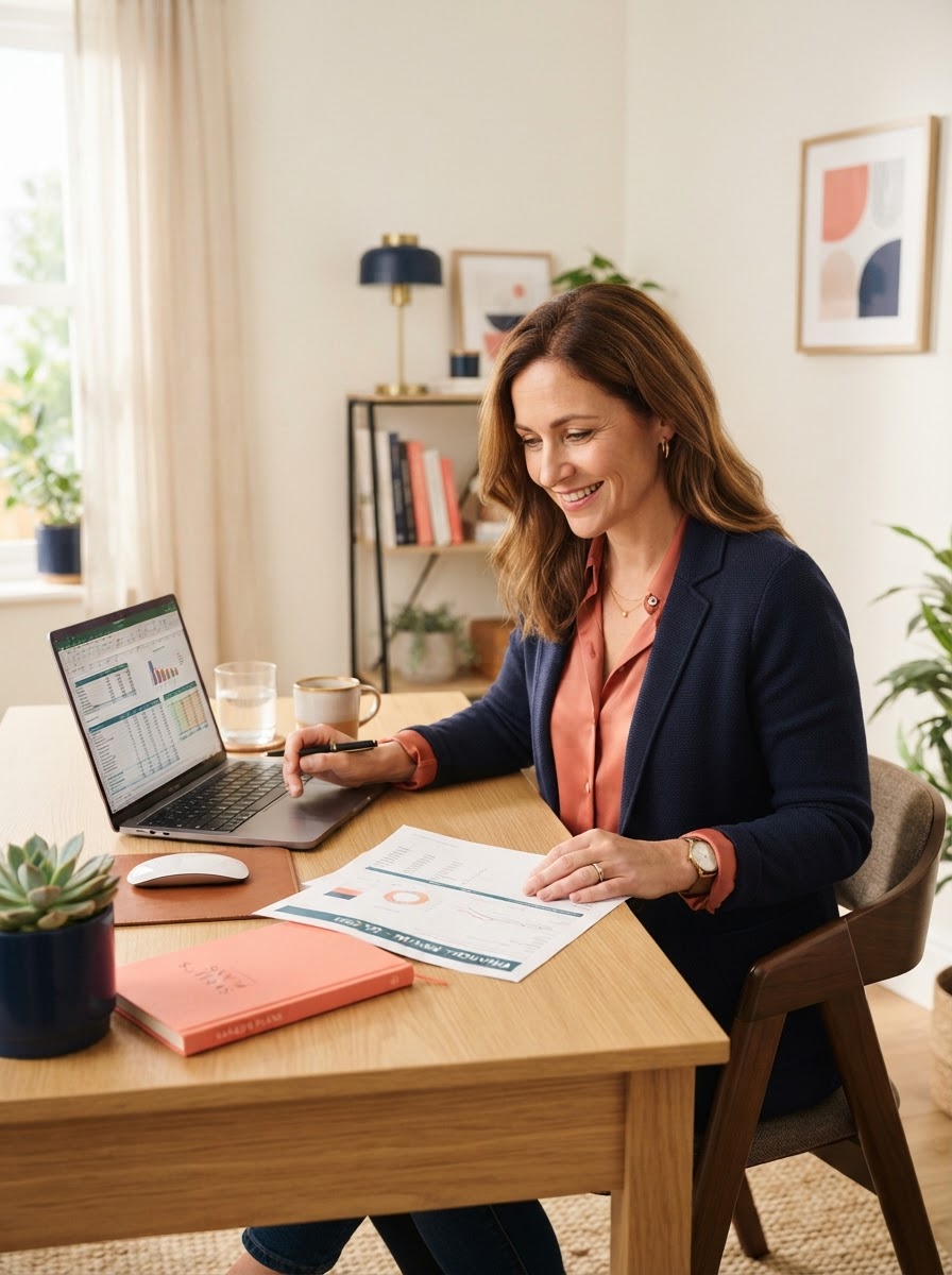 Small business owner reviewing her finances