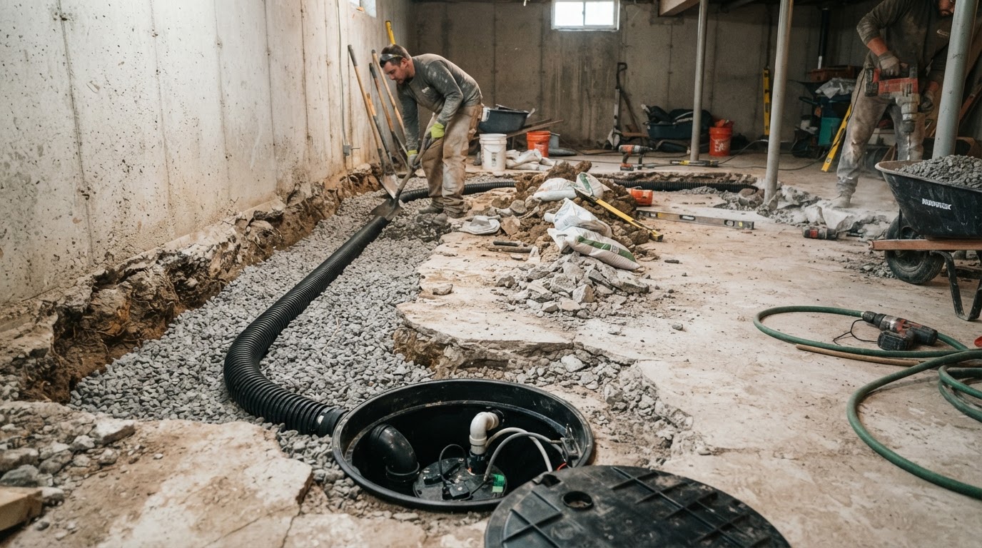Basement Waterproofing performed by the Smyrna Foundation Solutions crew in Middle Tennessee