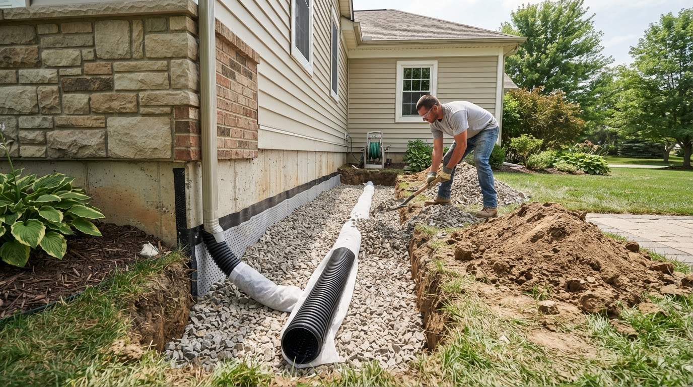 French Drain Installation performed by the Smyrna Foundation Solutions crew in Middle Tennessee