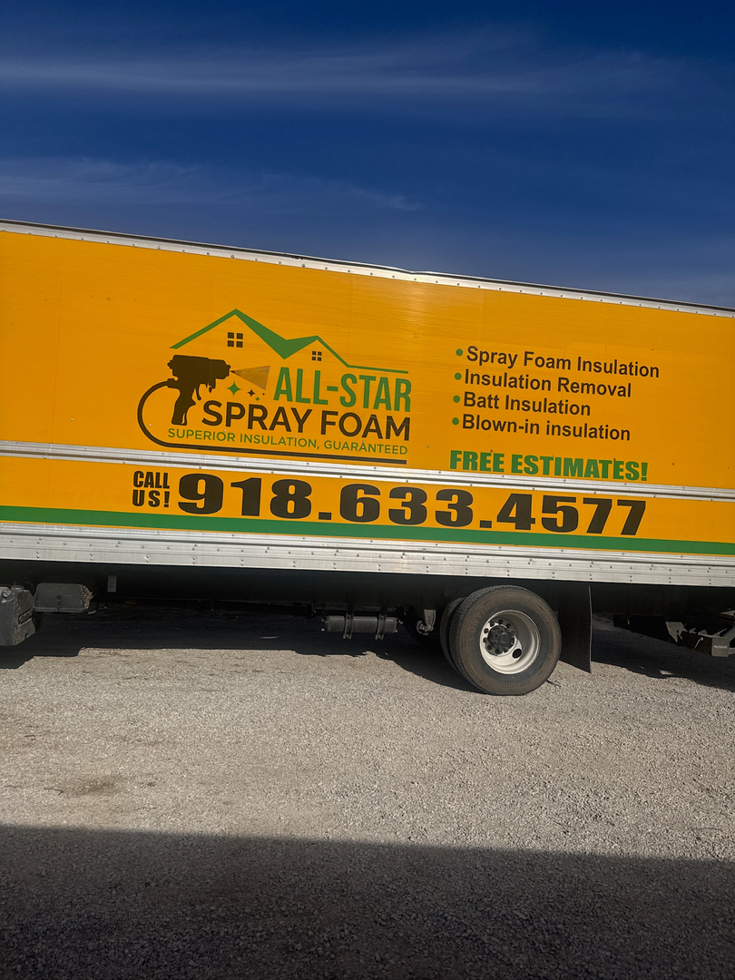All-Star Spray Foam service truck with company branding, services, and phone number