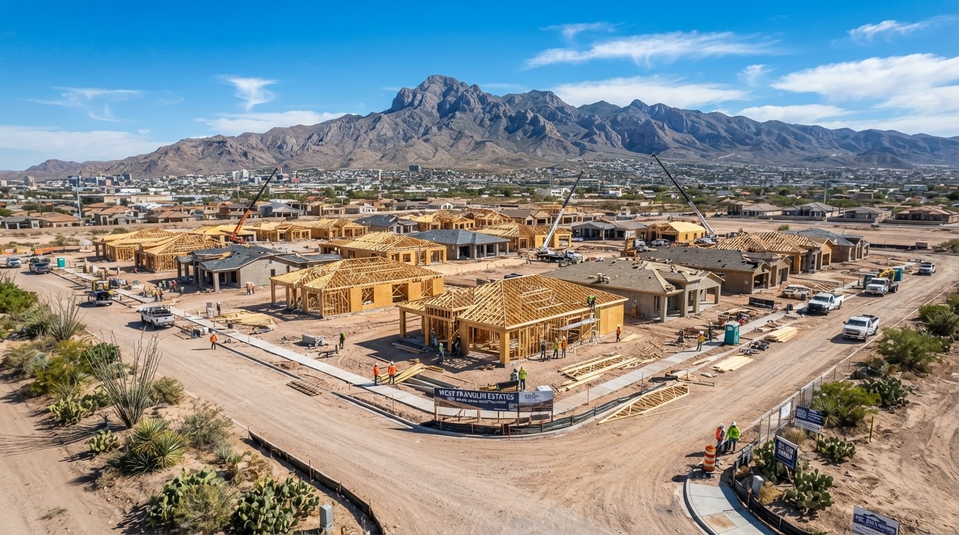 New construction master-planned community under construction in Far East El Paso Texas with Franklin Mountains