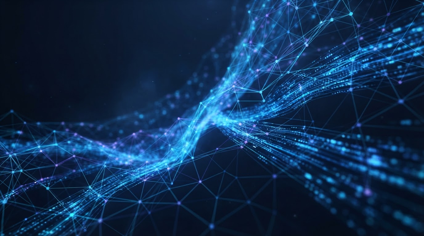 Abstract visualization of an AI automation network connecting leads, calls, and appointments