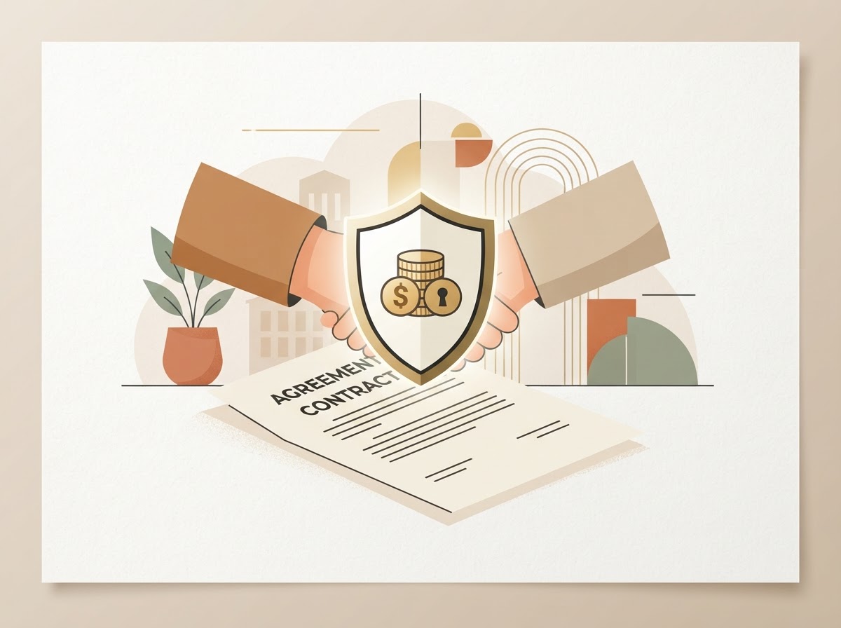 Trust account concept showing earnest money held in escrow with a shield icon