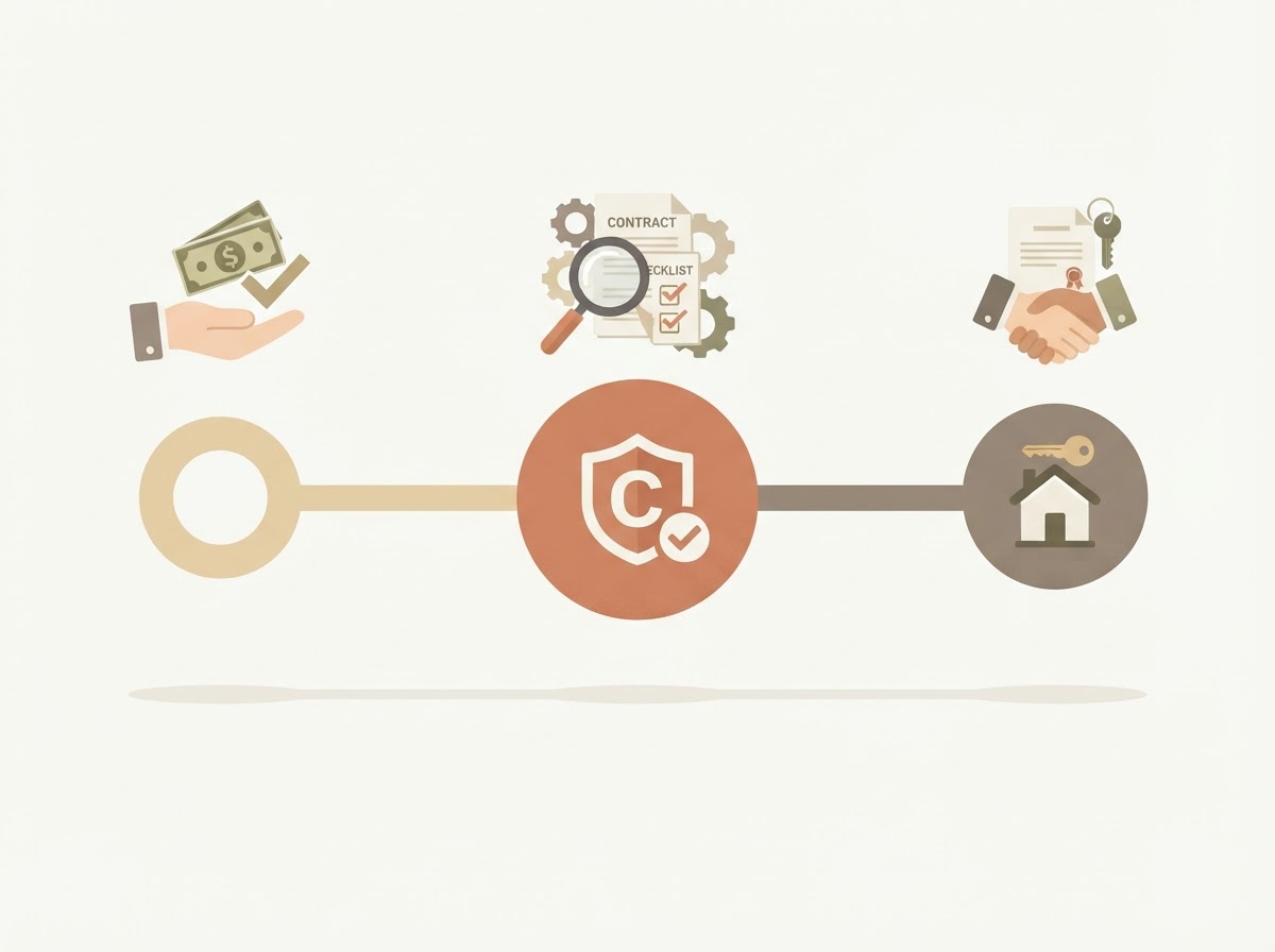 Timeline of earnest money deposit, contingency period, and closing day milestones