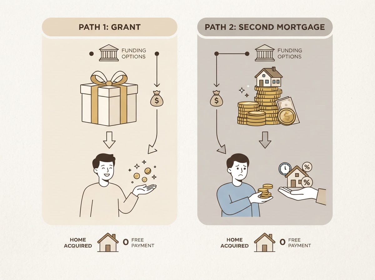 Comparison of a grant versus a second mortgage for down payment assistance