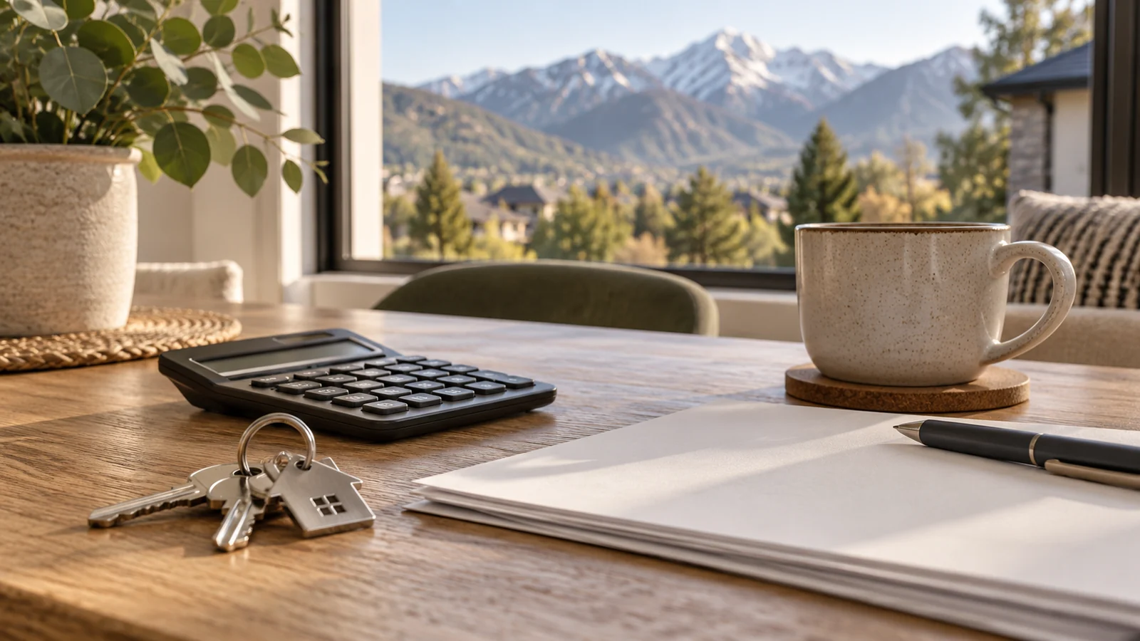 House keys, calculator, and paperwork illustrating closing-cost planning for Salt Lake County homebuyers