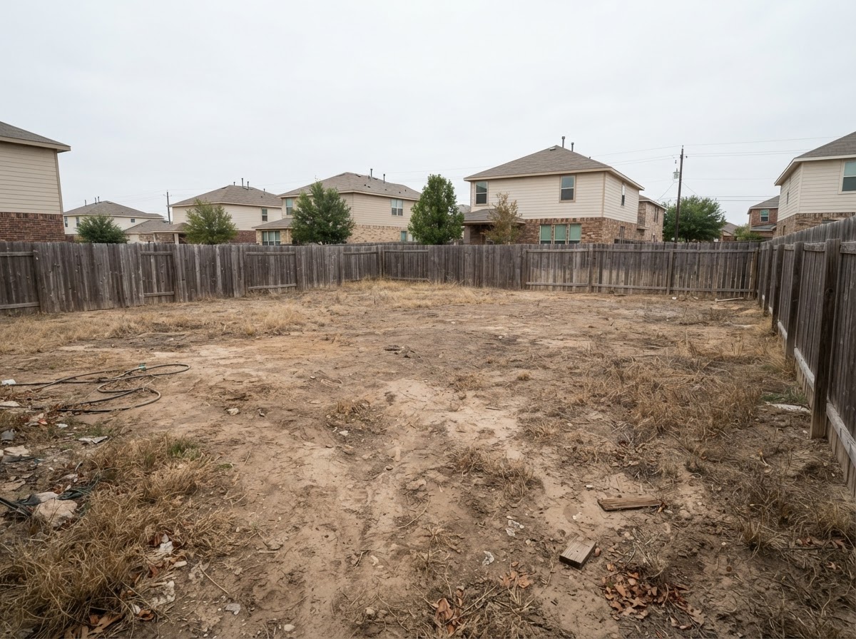 Empty dirt backyard before construction