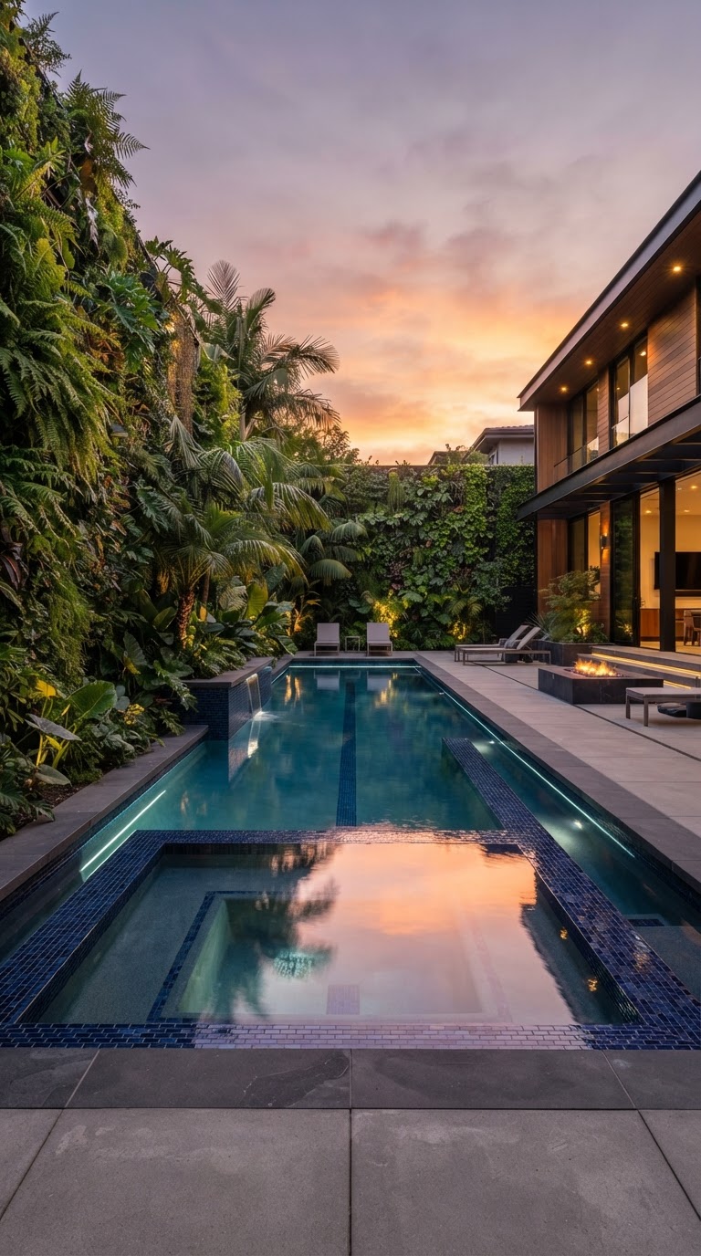 Geometric pool at sunset