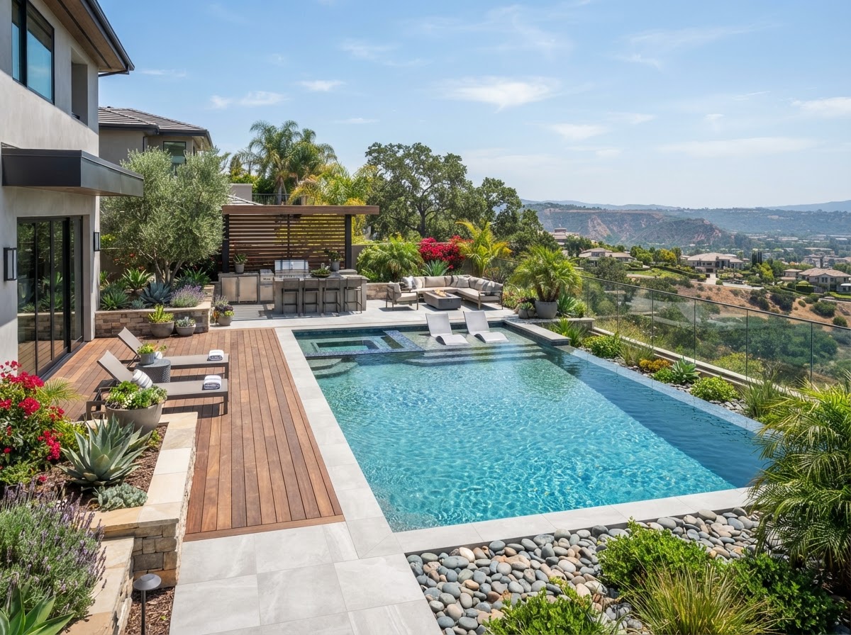 Finished luxury pool and backyard