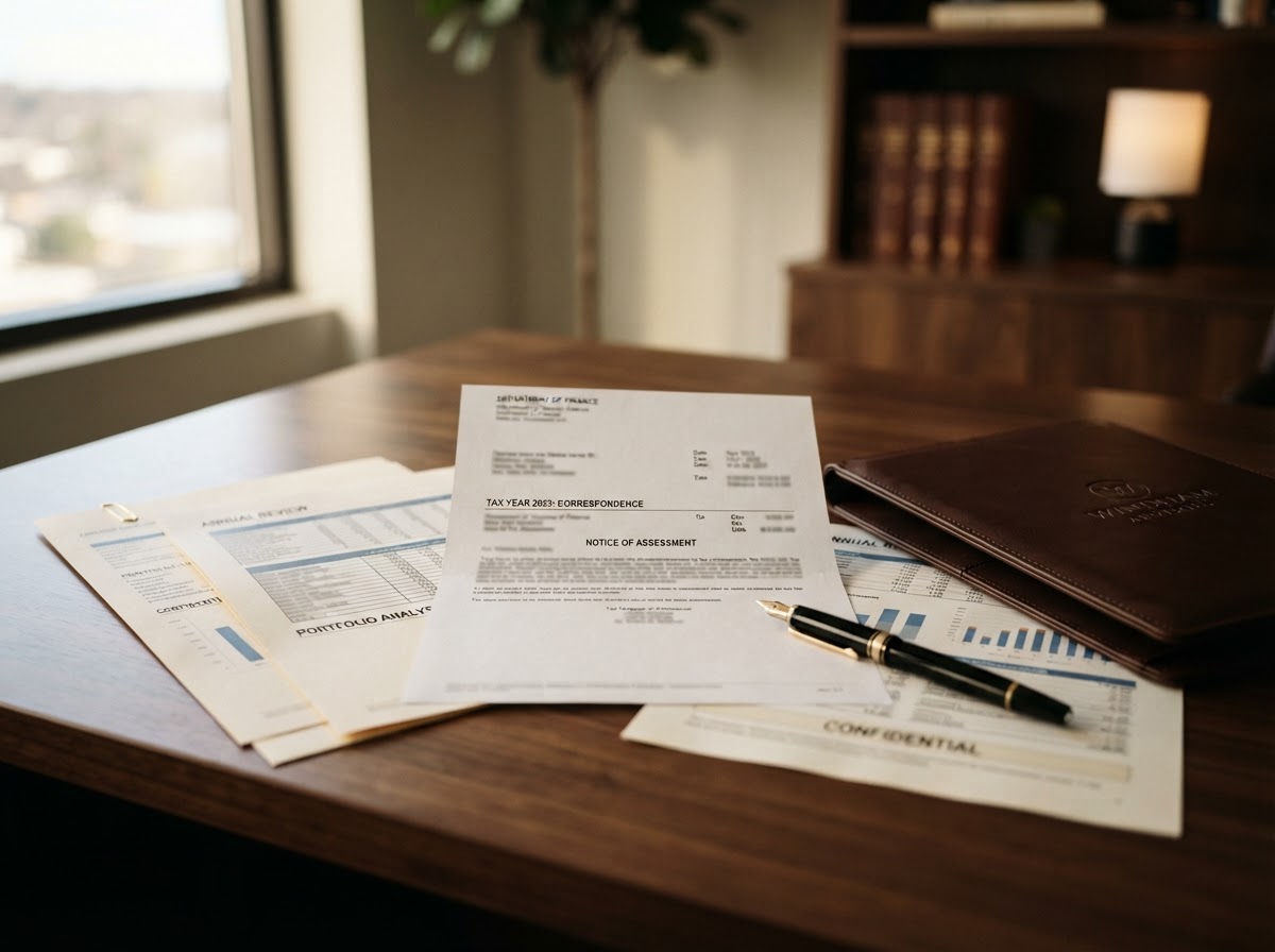 A tax notice and financial documents on a professional desk — Milk & Honey Co.