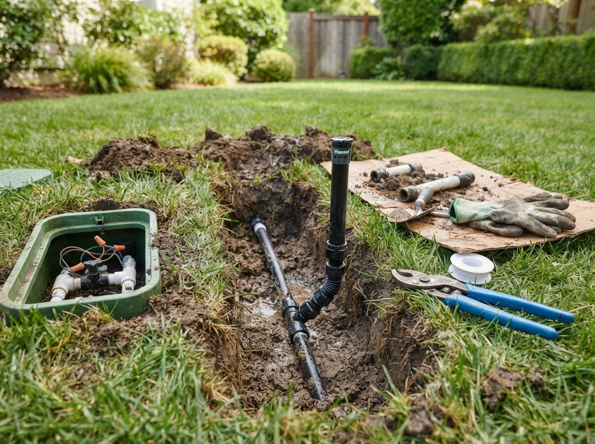 sprinkler head being replaced during irrigation repair