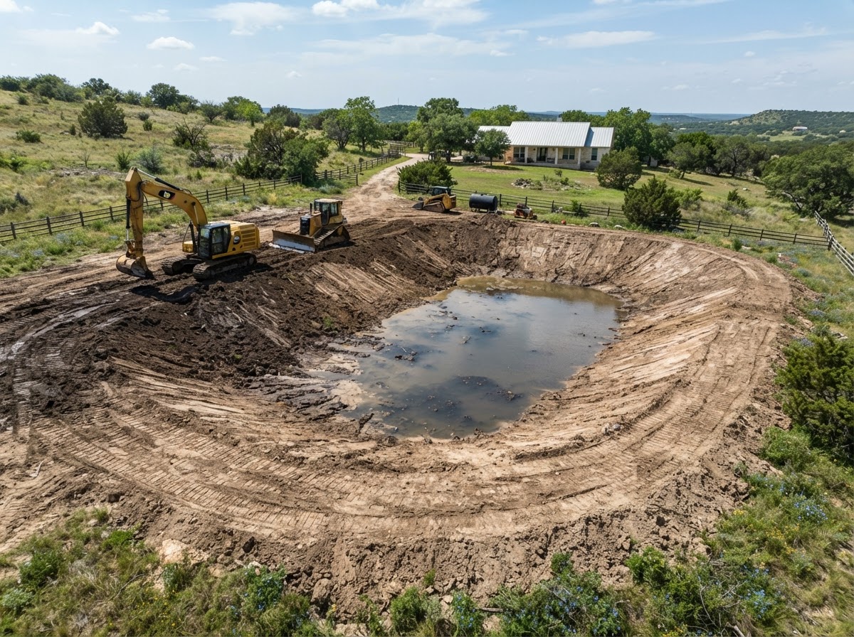 pond construction site with shaped banks