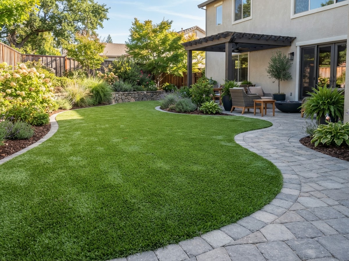artificial turf installed in a backyard