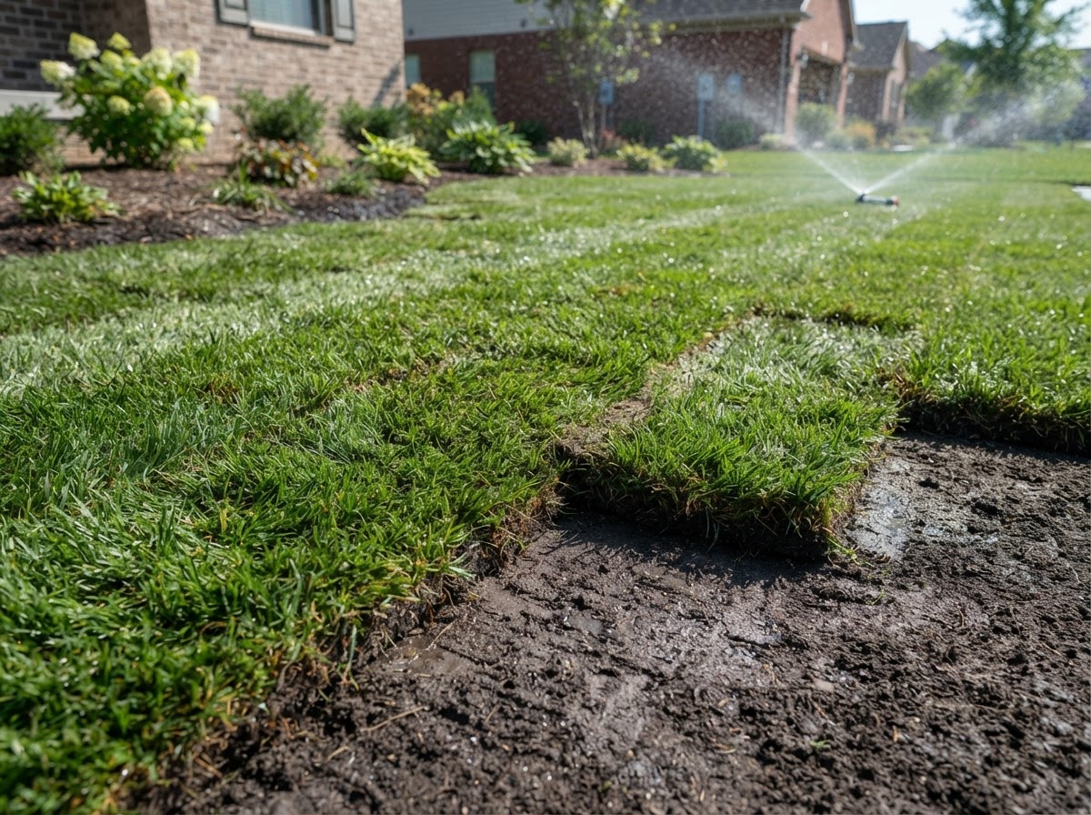 freshly laid sod on a prepared lawn
