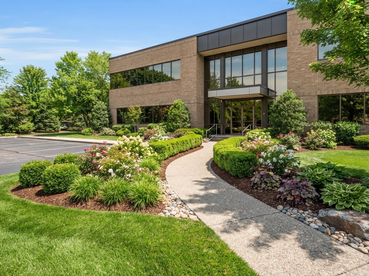 commercial property with manicured beds and sod
