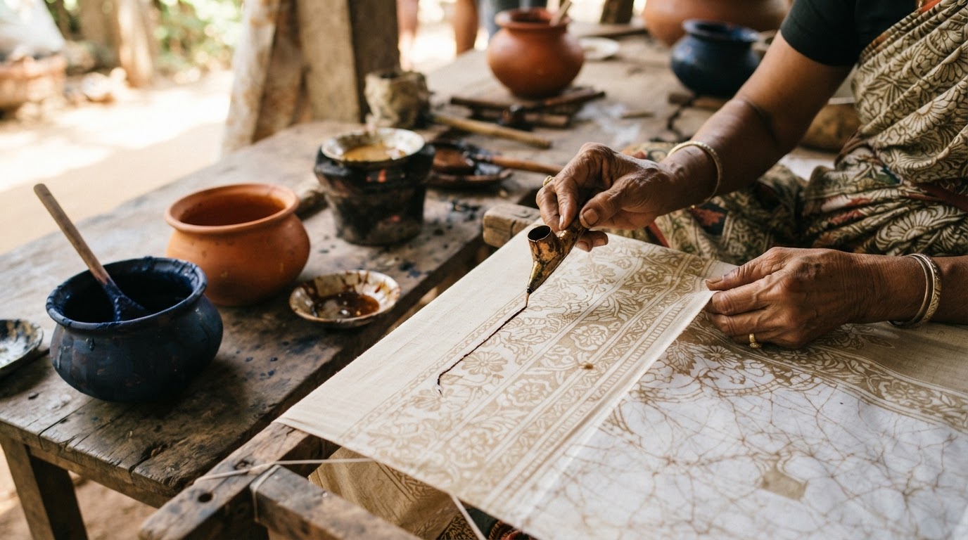 Batik artisan applying wax