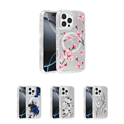 Flower Design Transparent Case with Wireless Charger