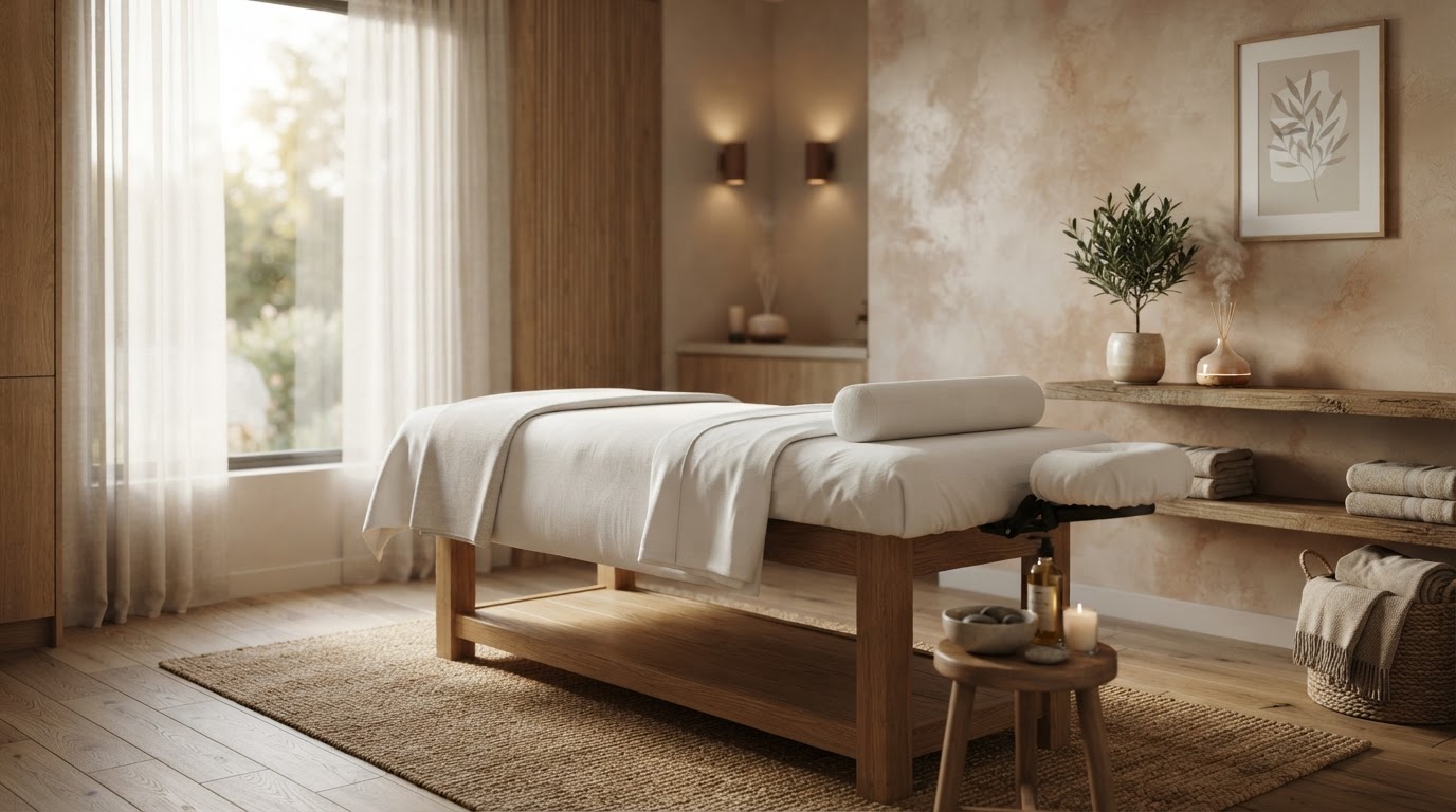 Serene modern massage therapy treatment room