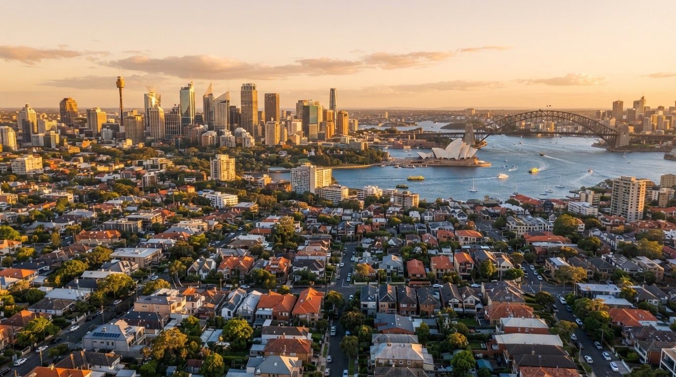 Sydney skyline with commercial and residential rooftops