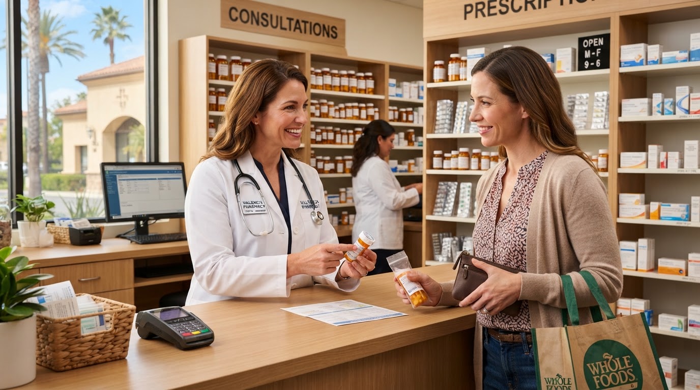 Friendly licensed pharmacist consulting with a caregiver at Good Samaritan Pharmacy Inc in Rancho Cucamonga