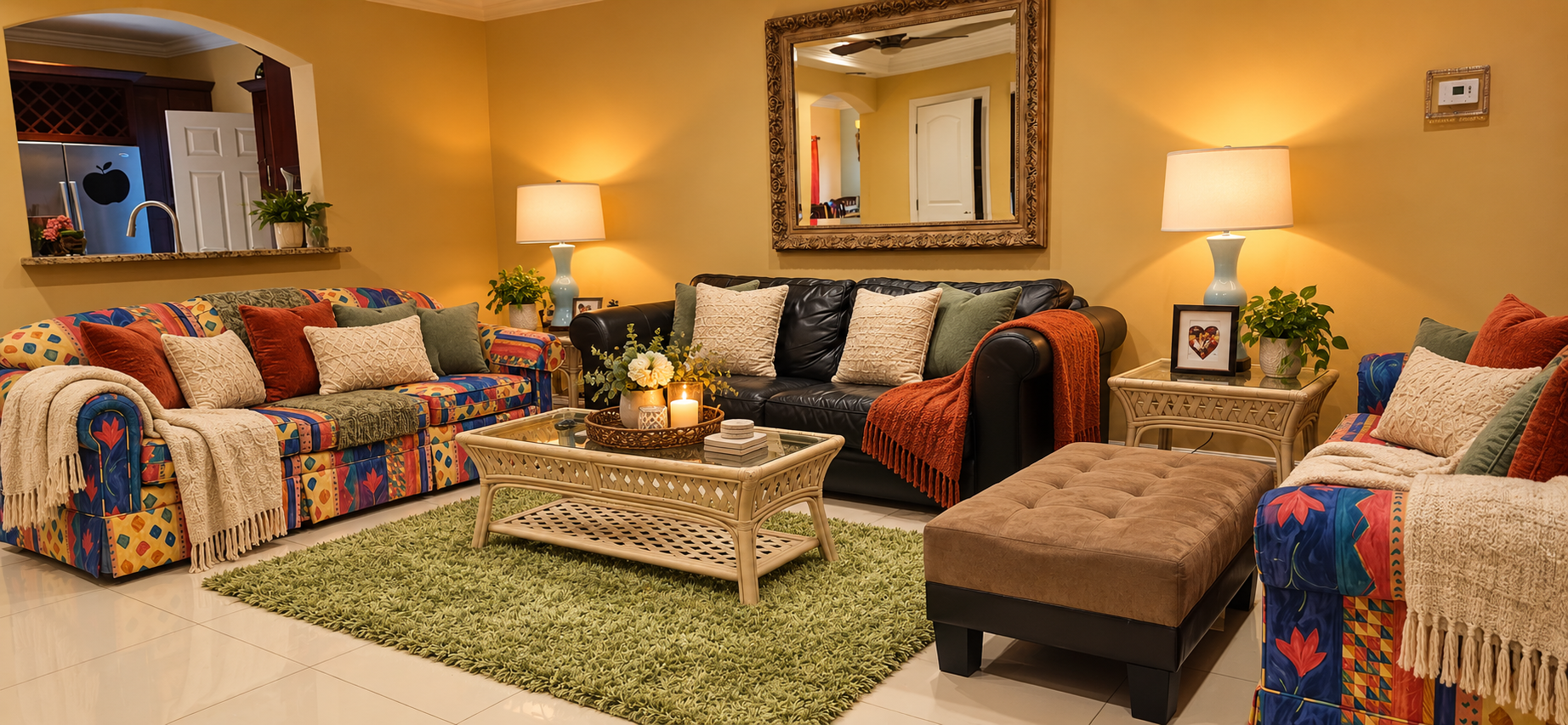 Spacious main living room with comfortable seating and warm ambiance