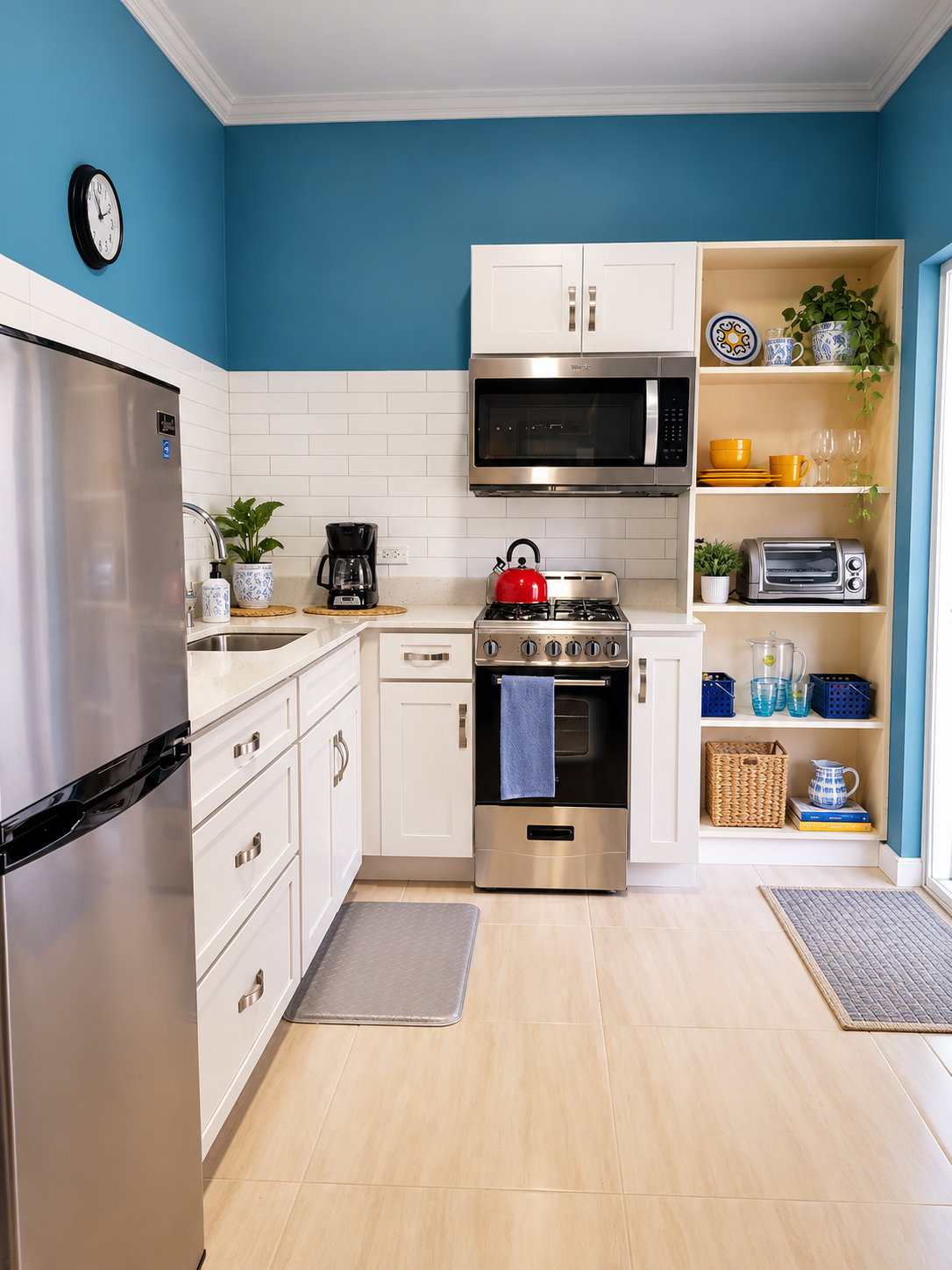 Tastefully equipped kitchen and studio living area