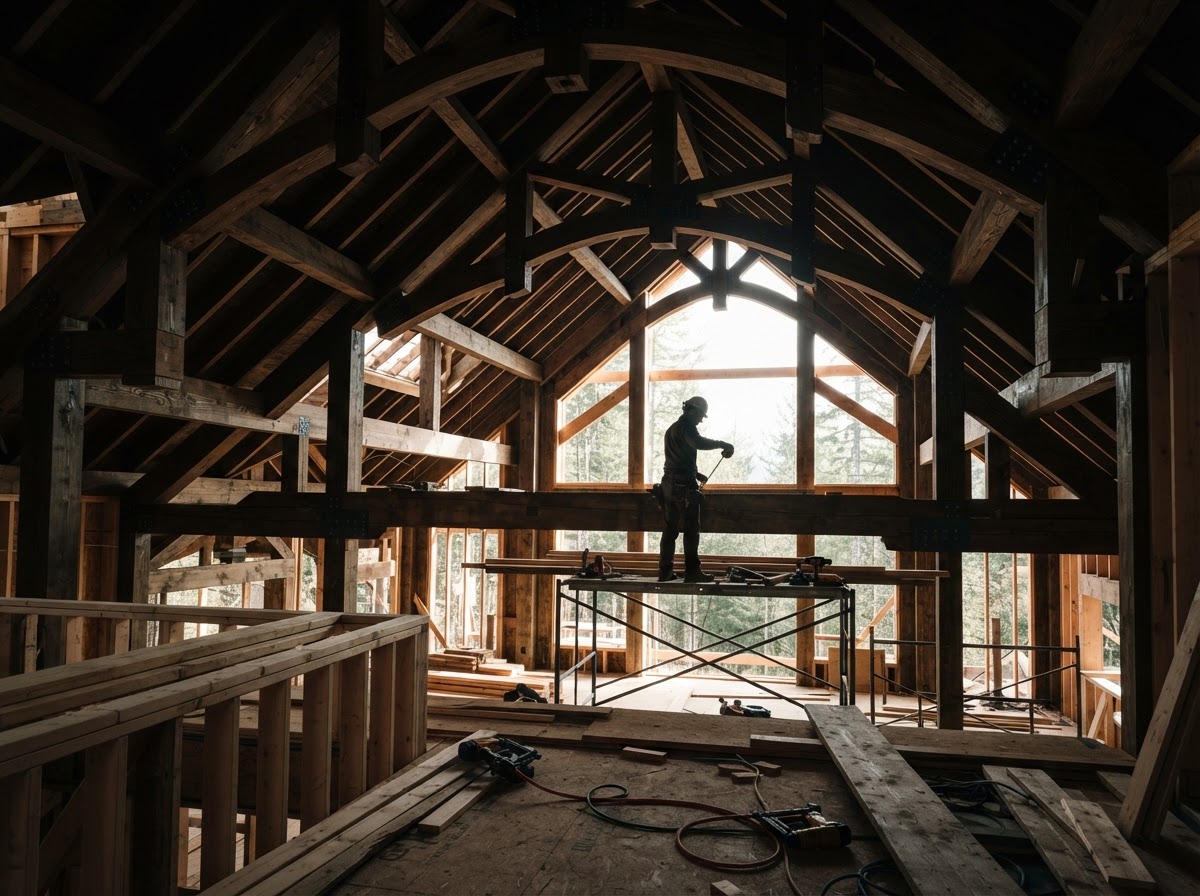 Timber framing detail on a luxury custom home