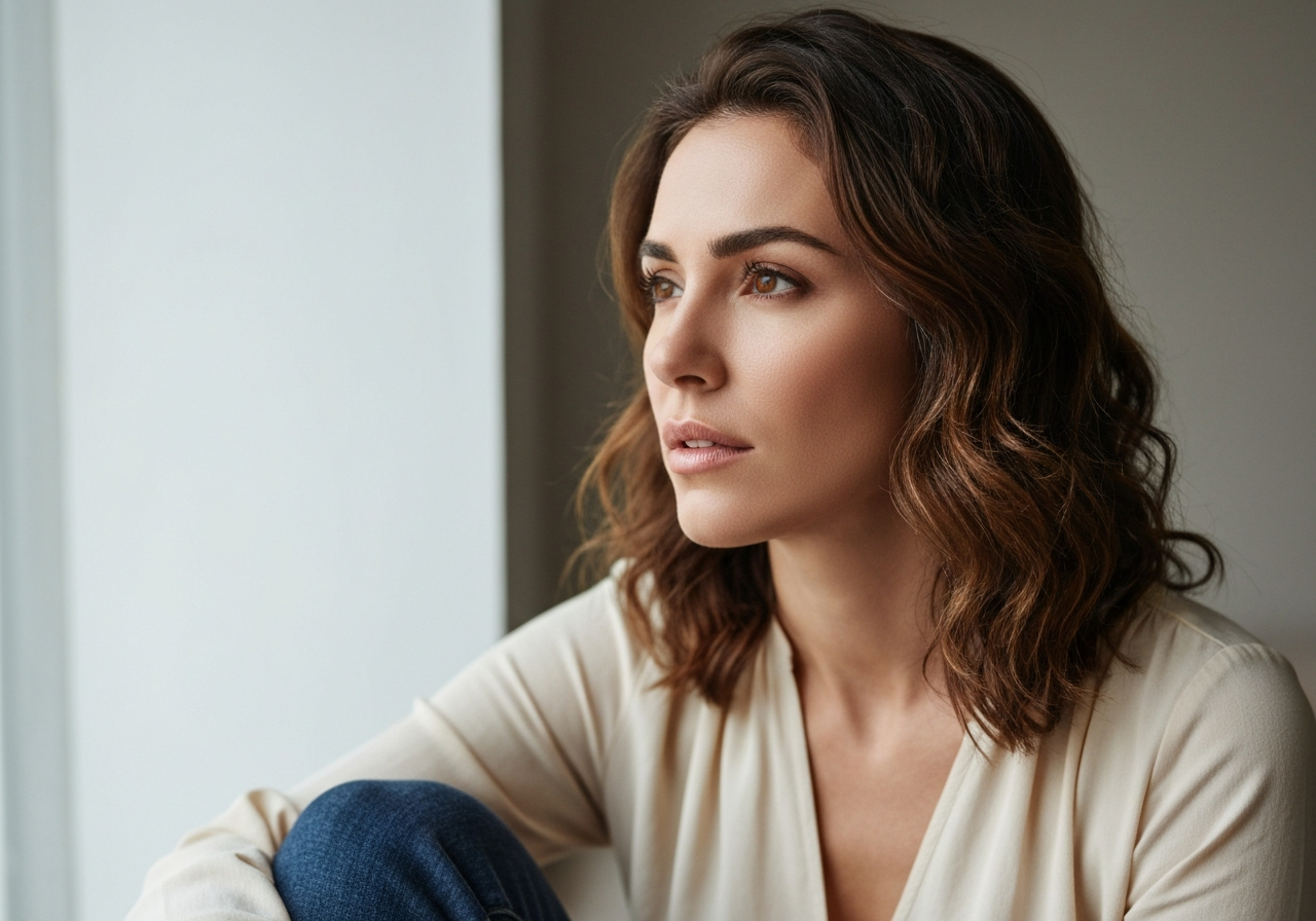 Woman concerned about hormonal symptoms