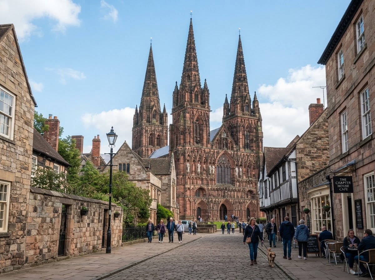Lichfield Cathedral, the landmark three-spired cathedral at the heart of Lichfield