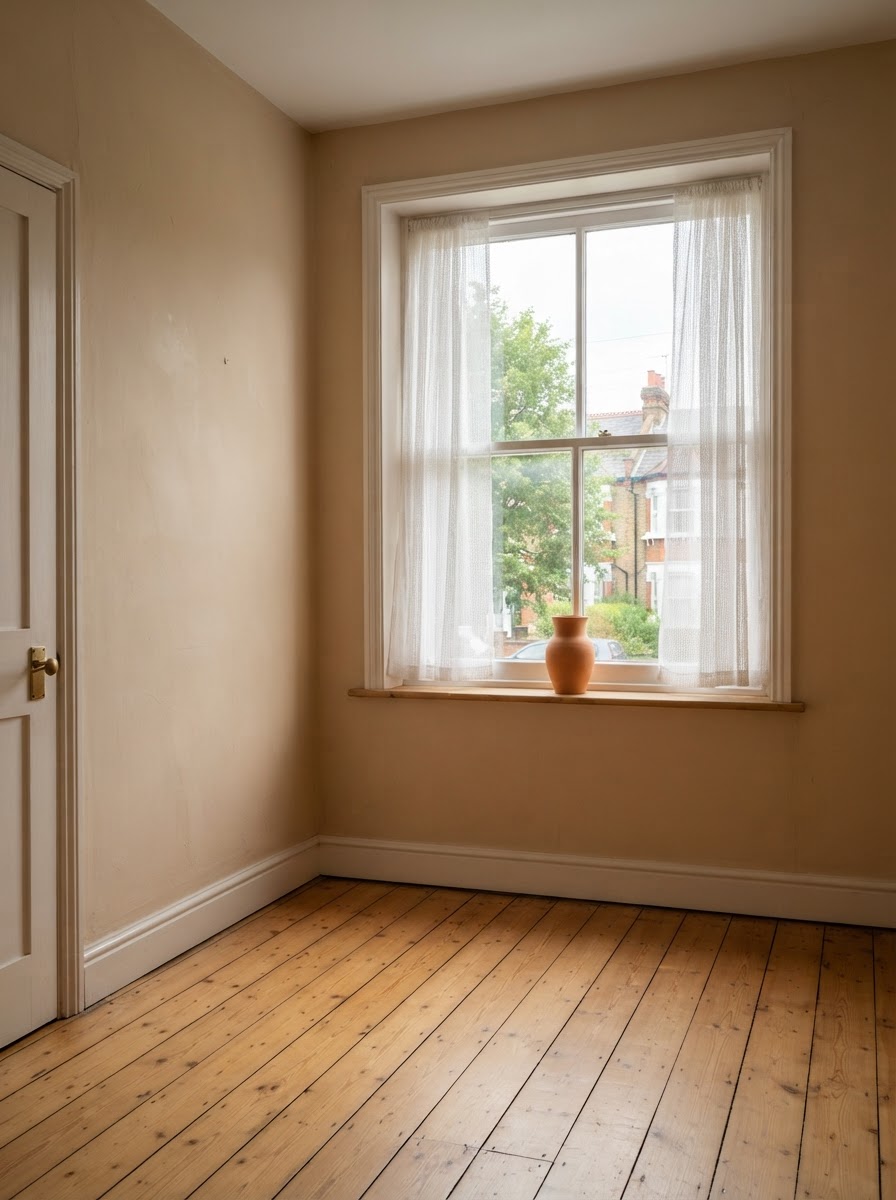 A calm, cleared bedroom during a sensitive probate clearance