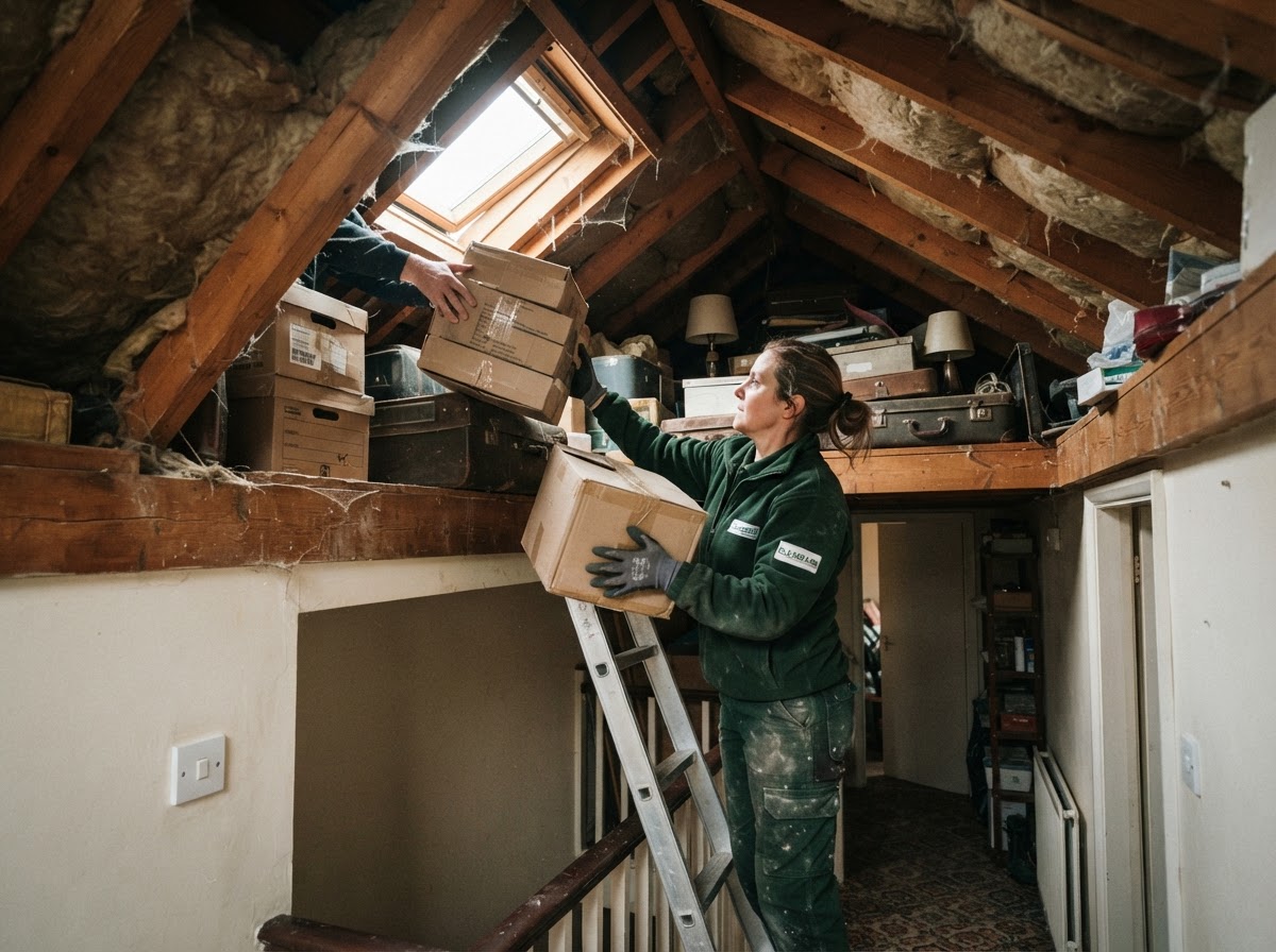 Stored belongings being cleared from a loft in Rugeley