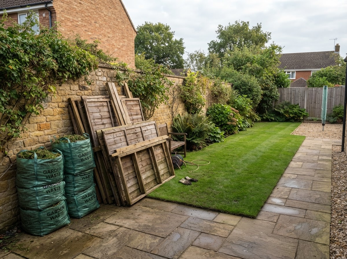 A tidy garden cleared of green waste and an old shed near Rugeley