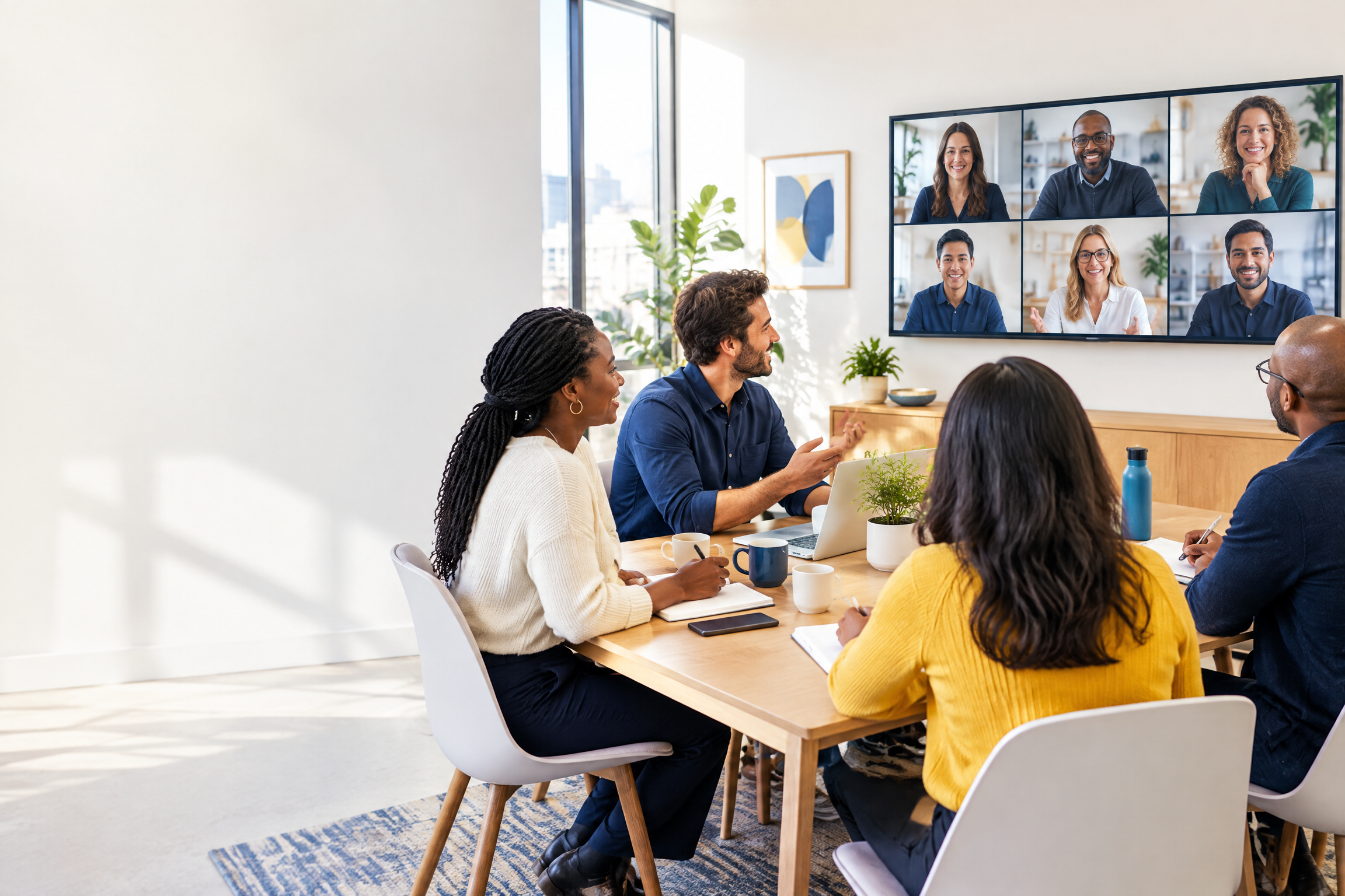 Business owners joining a collaborative weekly video meeting