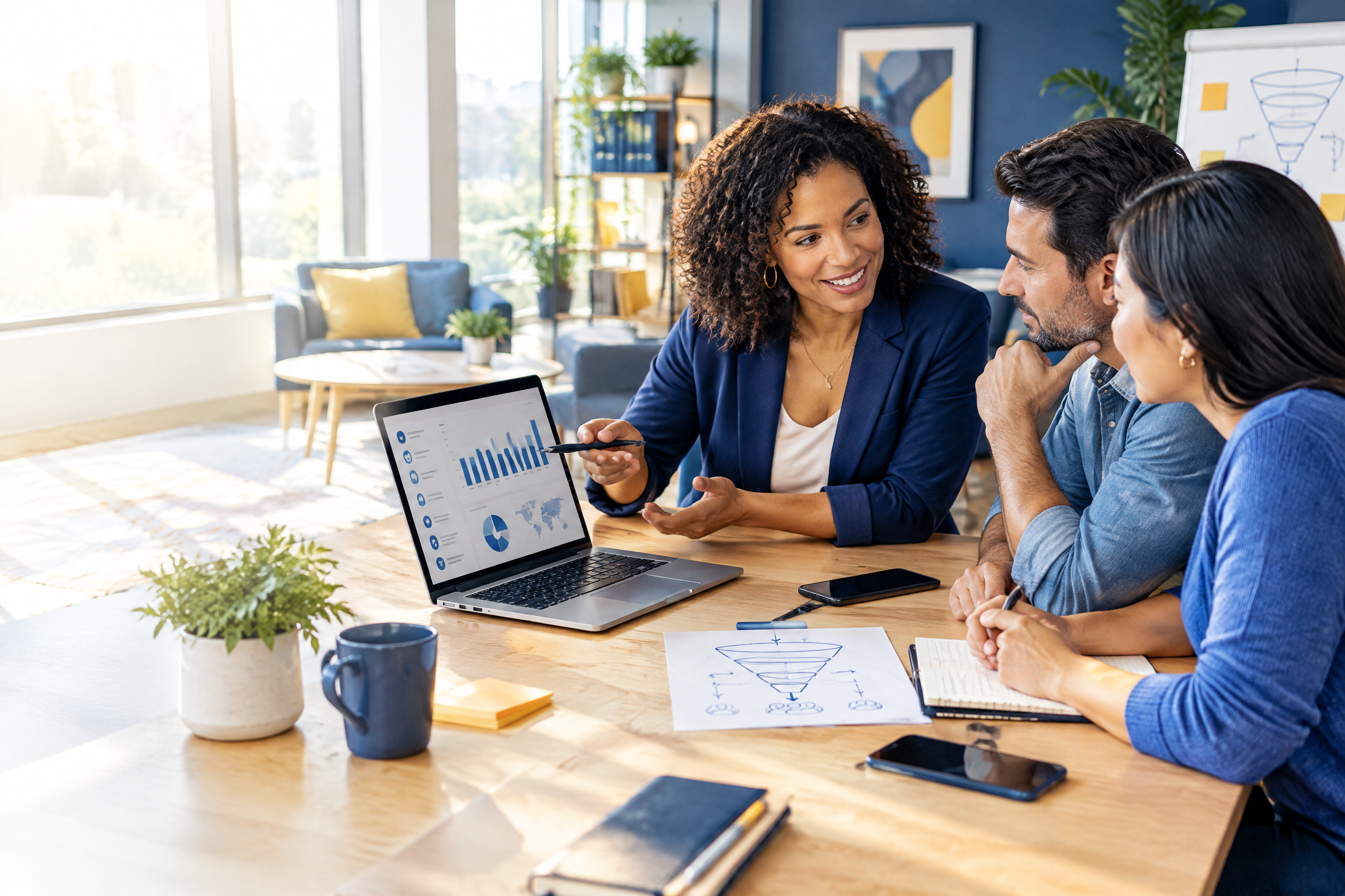 Business coach guiding a digital prospecting workshop