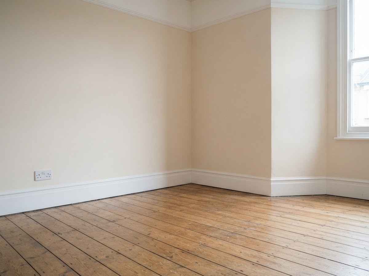 The same room corner empty after furniture has been removed