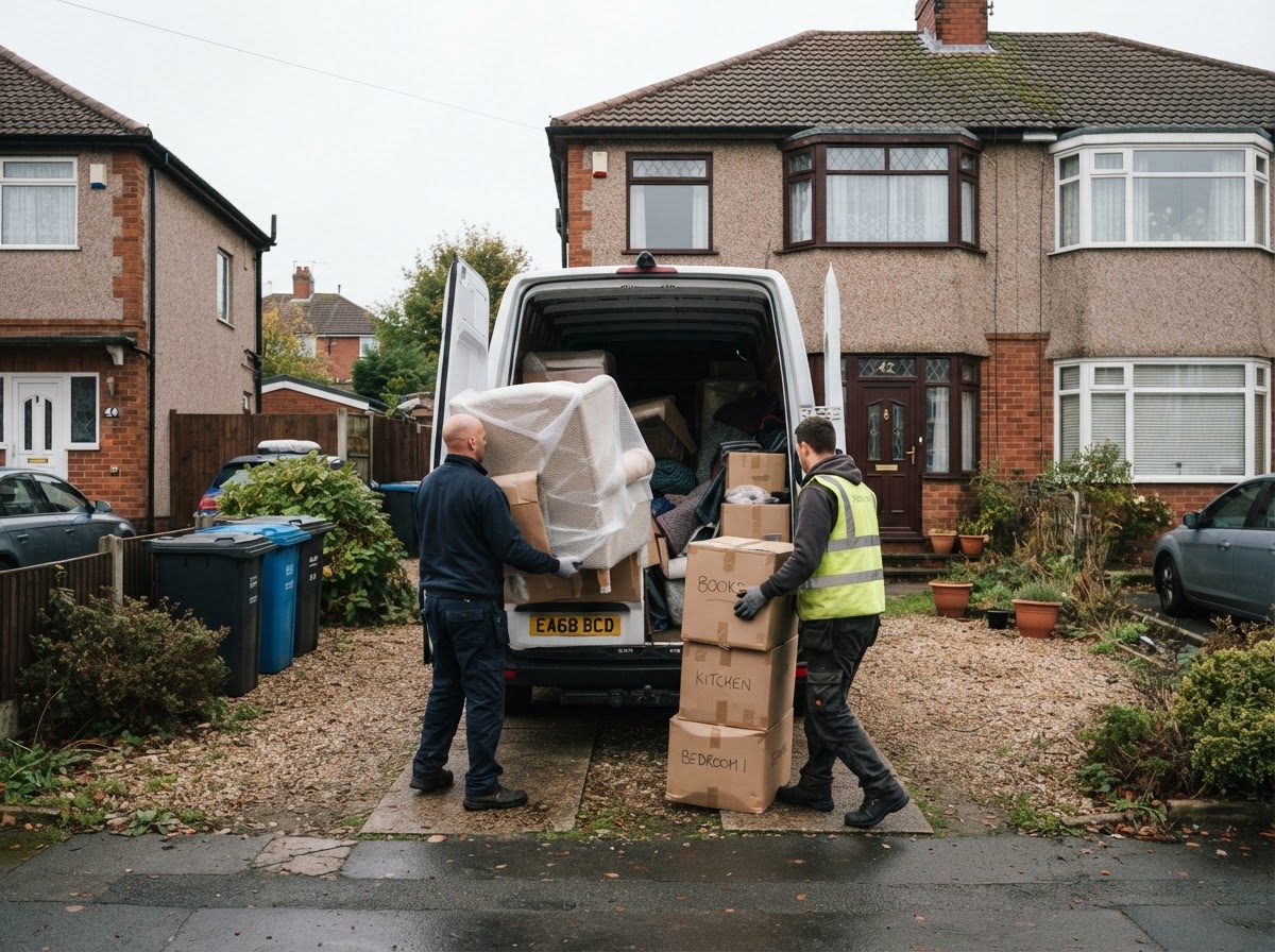 Clearance team loading furniture into a van at a Sutton Coldfield property