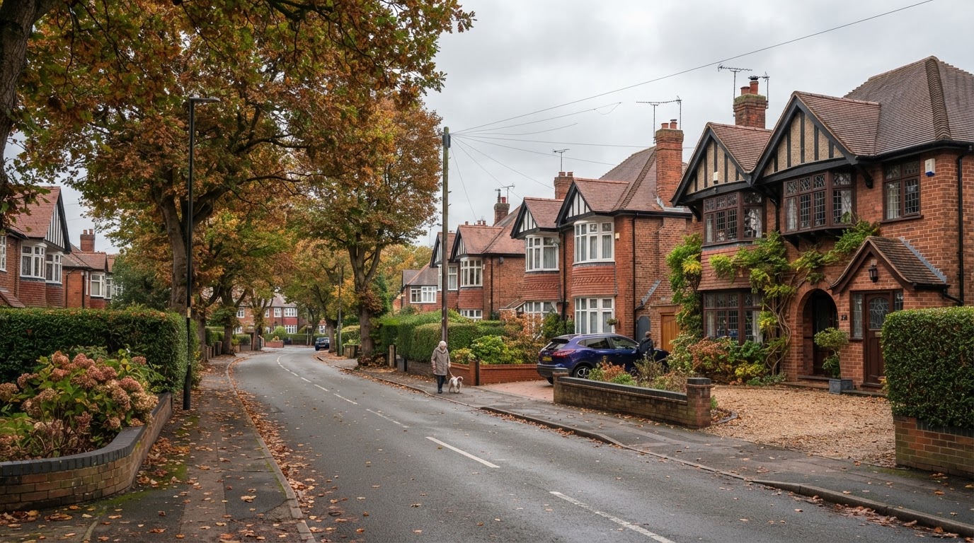A quiet residential street of well-kept homes in Sutton Coldfield