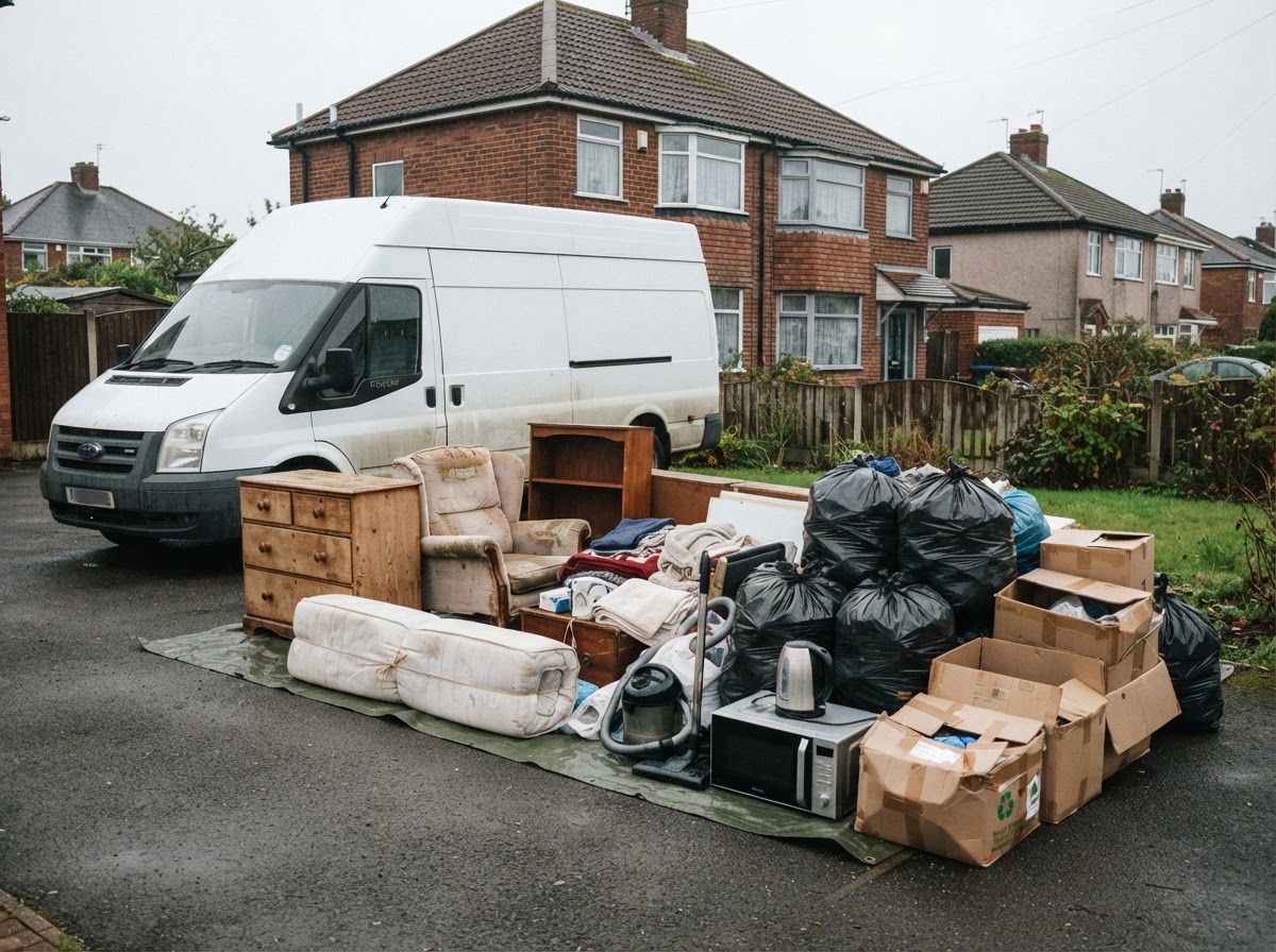 Mixed unwanted household contents sorted and ready for responsible disposal