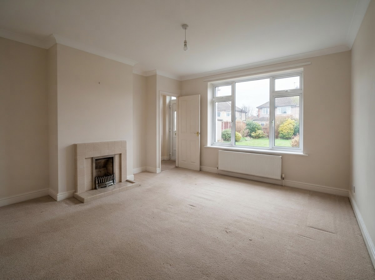 The same living room cleared and clean