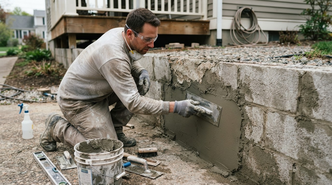 Repairing Spalled Parging on a Foundation Wall
