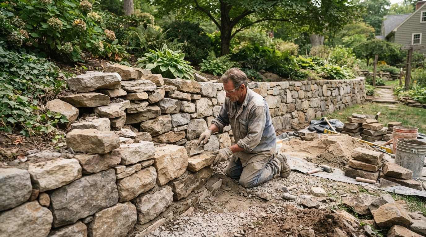 Straightening a Bulging Stone Retaining Wall