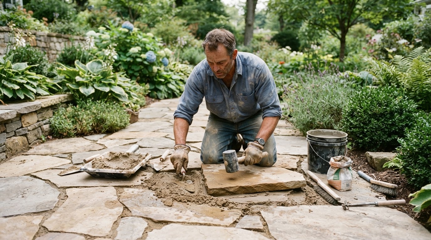 Resetting a Heaving Flagstone Walkway