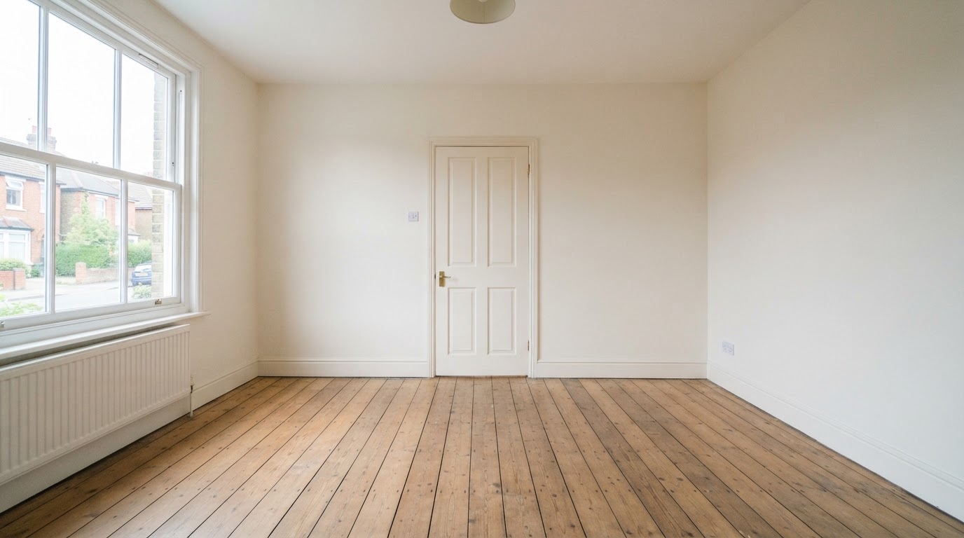 A fully cleared, clean room after a completed house clearance