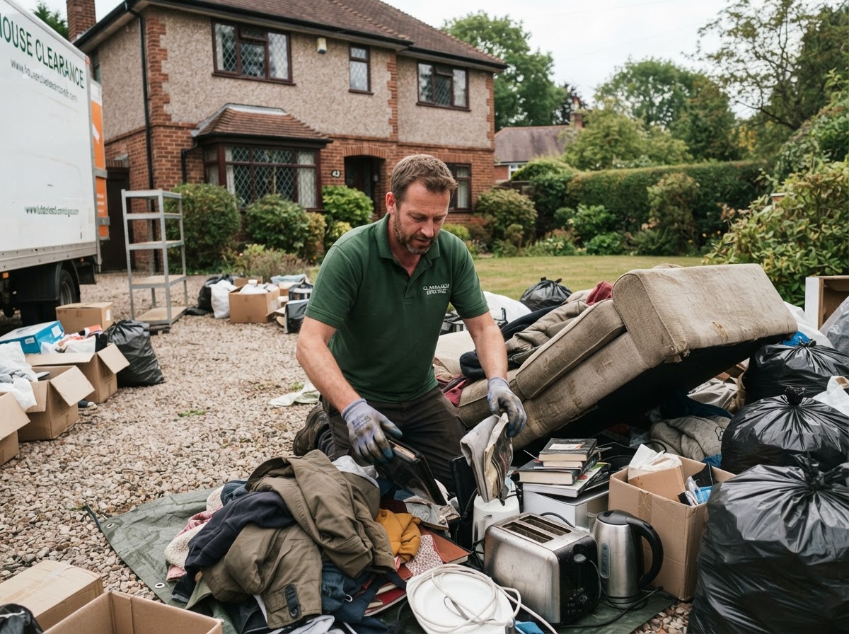 Unwanted household contents being sorted for reuse and responsible disposal
