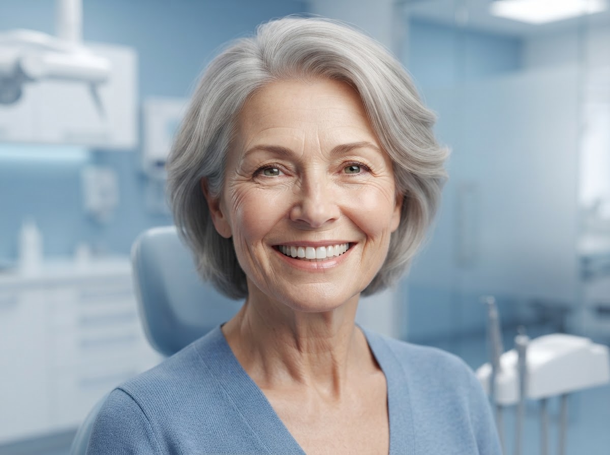 Happy senior women after dental implants