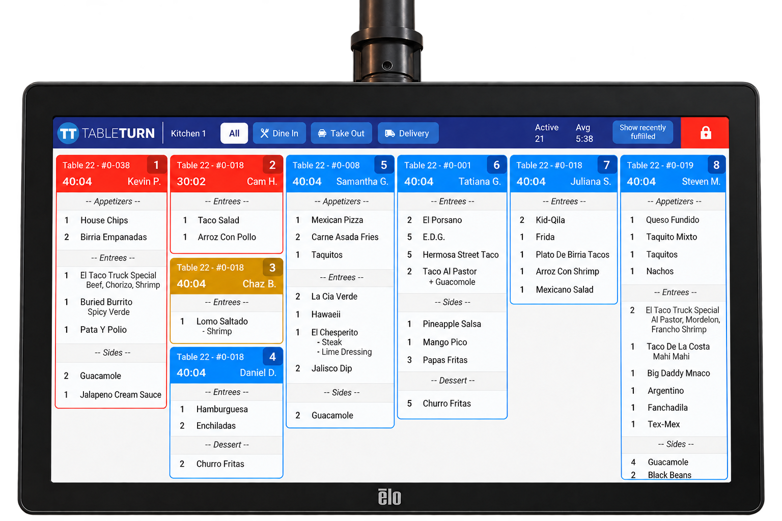 TableTurn live kitchen display system mounted over the prep line
